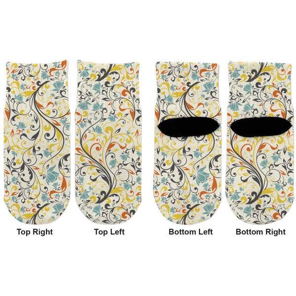 Swirly Floral Toddler Ankle Socks - Double Pair - Front and Back - Apvl