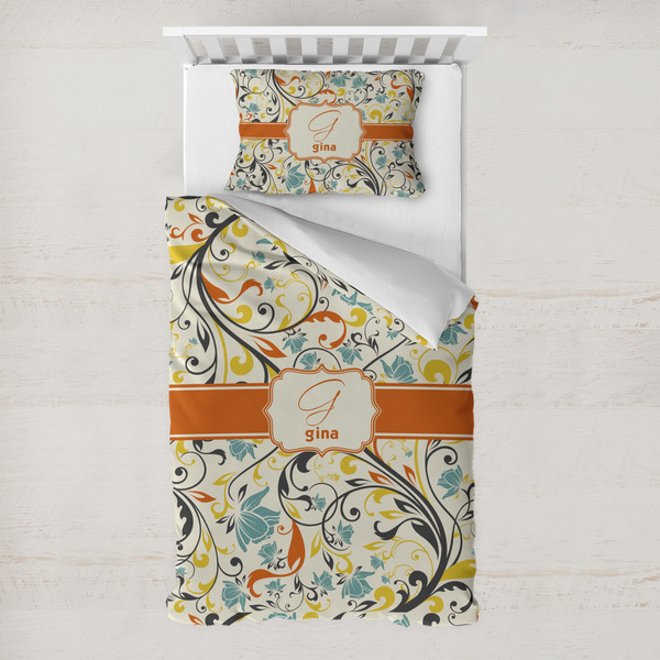 Custom Swirly Floral Toddler Bedding Set - With Pillowcase (Personalized)