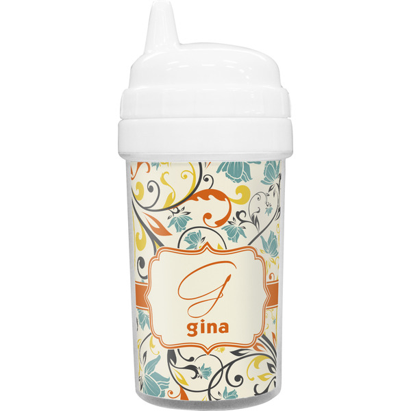 Custom Swirly Floral Toddler Sippy Cup (Personalized)
