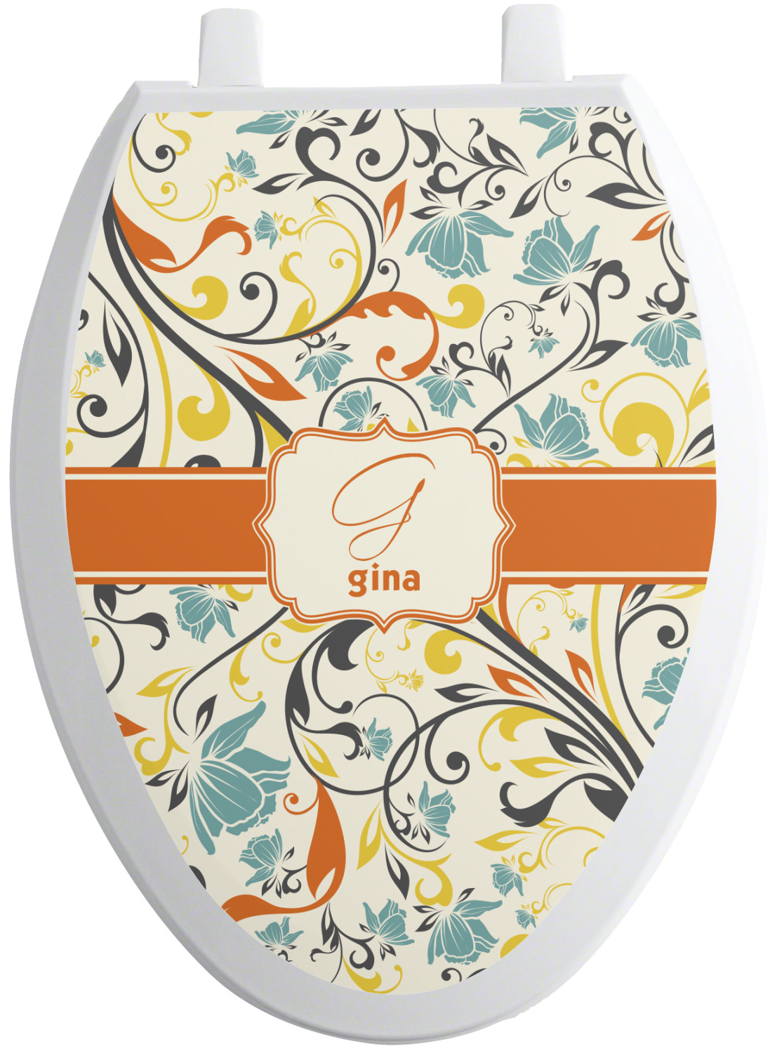 Swirly Floral Toilet Seat Decal Elongated (Personalized) YouCustomizeIt