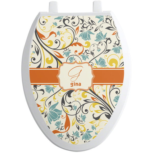 Custom Swirly Floral Toilet Seat Decal - Elongated (Personalized)