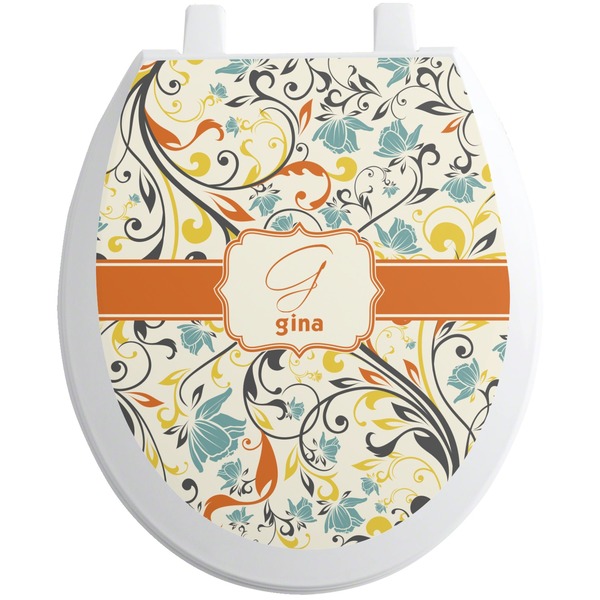 Custom Swirly Floral Toilet Seat Decal - Round (Personalized)