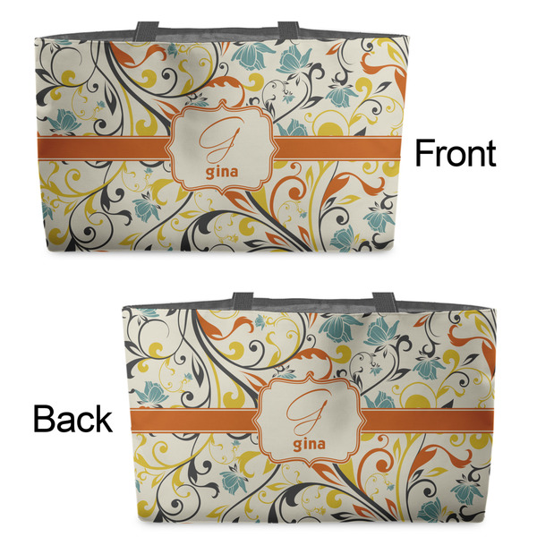 Swirly Floral Tote w/Black Handles - Front & Back Views