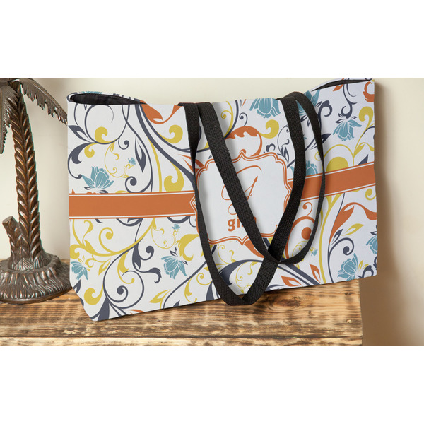 Swirly Floral Tote w/Black Handles - Lifestyle View