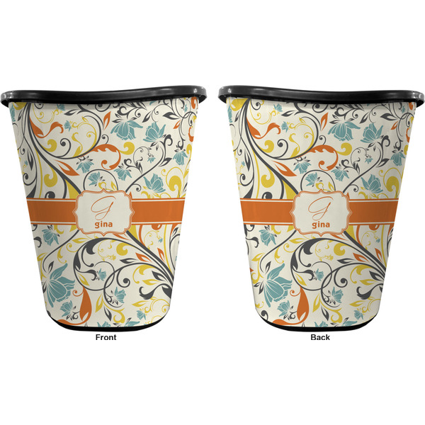 Swirly Floral Trash Can Black - Front and Back - Apvl