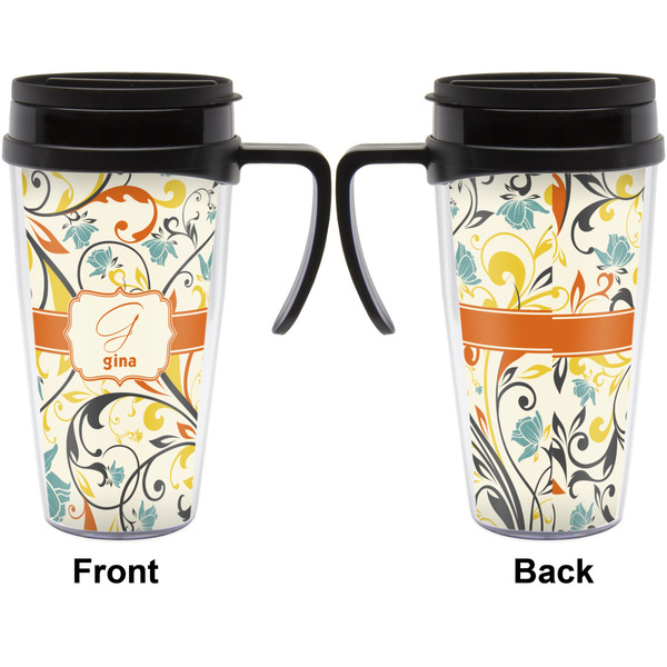 Swirly Floral Travel Mug with Black Handle - Approval