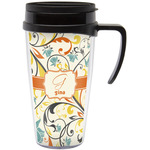 Swirly Floral Acrylic Travel Mug with Handle (Personalized)