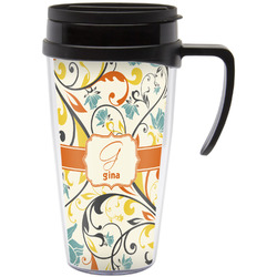 Swirly Floral Acrylic Travel Mug with Handle (Personalized)