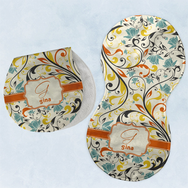 Custom Swirly Floral Burp Pads - Velour - Set of 2 w/ Name and Initial