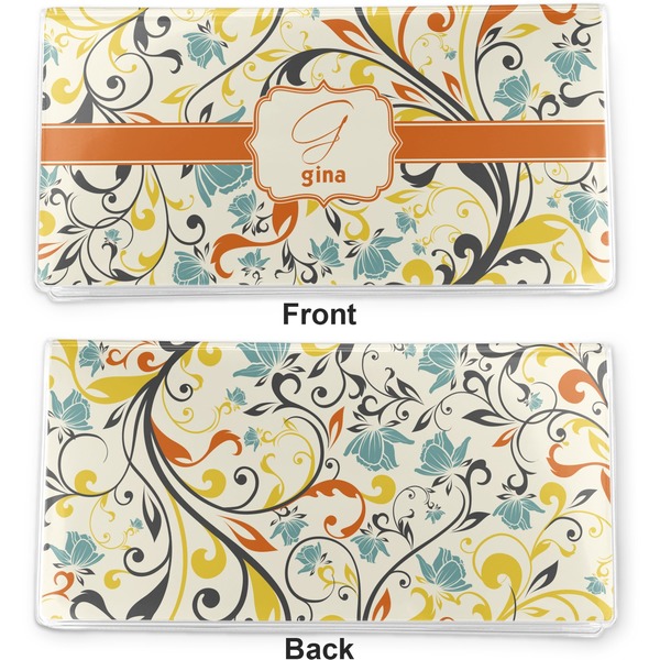 Swirly Floral Vinyl Check Book Cover - Front and Back