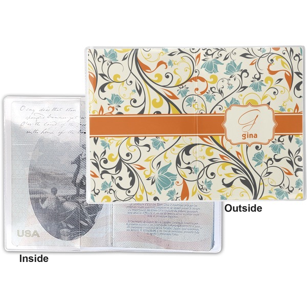 Swirly Floral Vinyl Passport Holder - Flat Front and Back