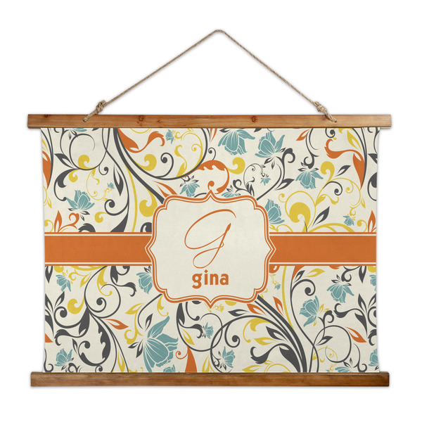 Custom Swirly Floral Wall Hanging Tapestry - Wide (Personalized)