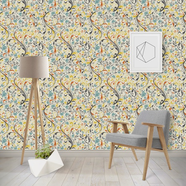 Custom Swirly Floral Wallpaper & Surface Covering (Water Activated - Removable)