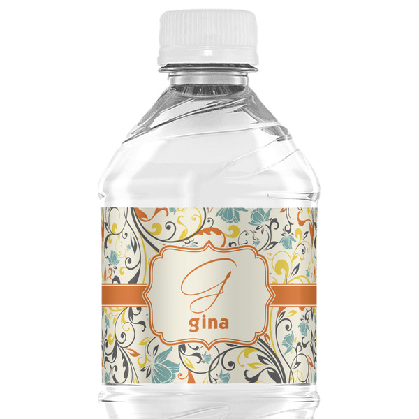 Custom Swirly Floral Water Bottle Labels - Custom Sized (Personalized)