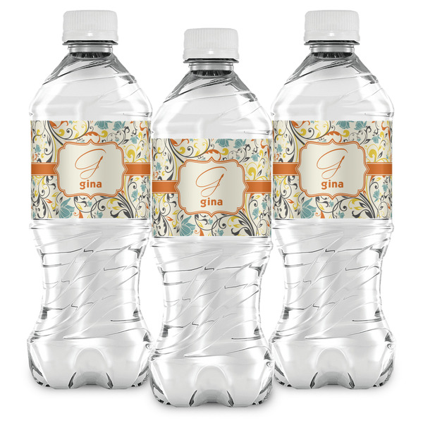 Swirly Floral Water Bottle Labels - Front View