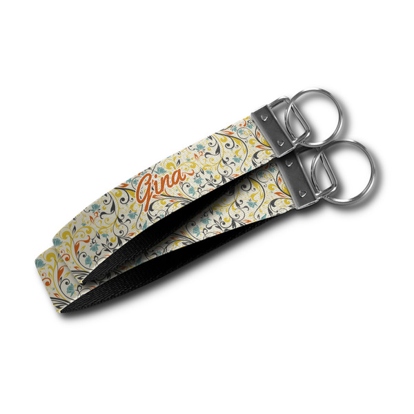 Swirly Floral Webbing Keychain FOBs - Size Comparison