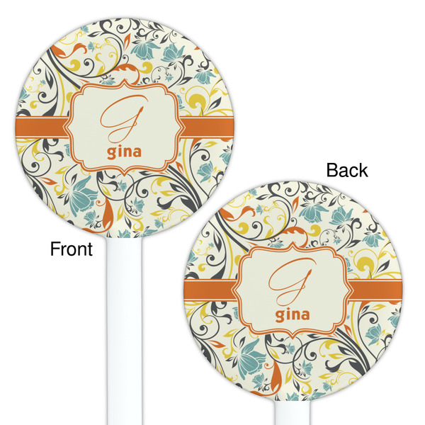 Swirly Floral White Plastic 5.5" Stir Stick - Double Sided - Round - Front & Back