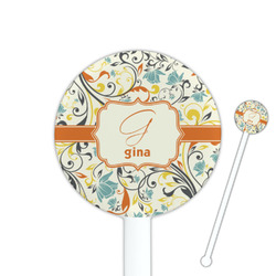 Swirly Floral 5.5" Round Plastic Stir Sticks - White - Double Sided (Personalized)
