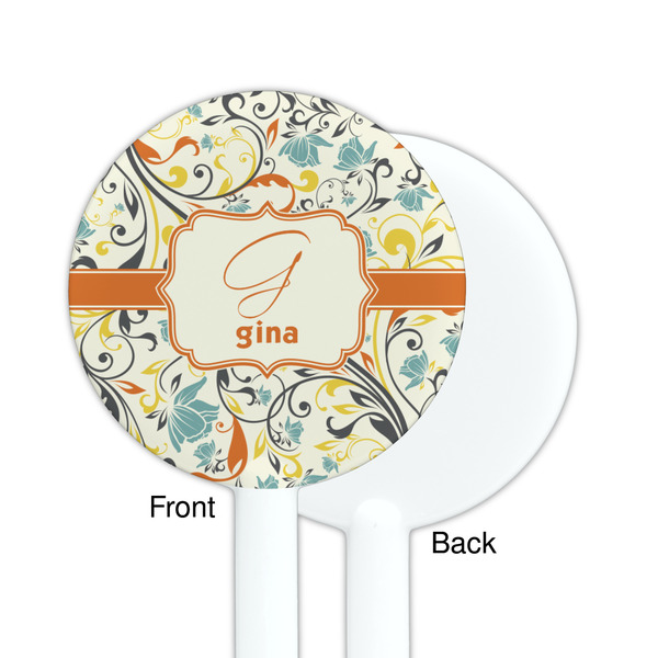 Swirly Floral White Plastic 5.5" Stir Stick - Single Sided - Round - Front & Back