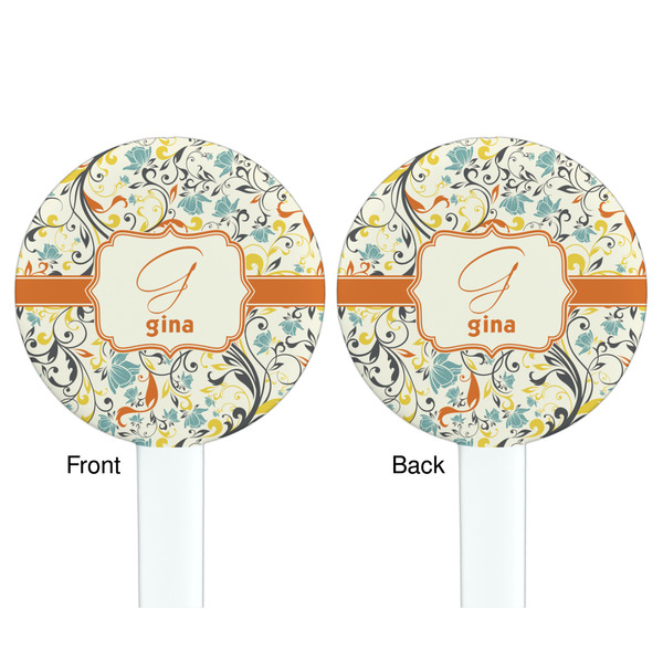 Swirly Floral White Plastic 7" Stir Stick - Double Sided - Round - Front & Back
