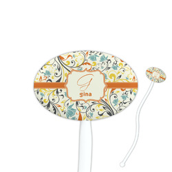 Swirly Floral 7" Oval Plastic Stir Sticks - White - Single Sided (Personalized)