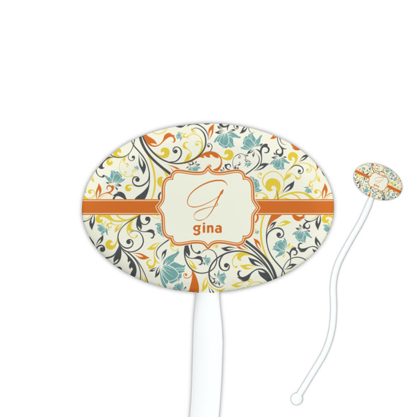 Custom Swirly Floral Oval Plastic Stir Sticks (Personalized)