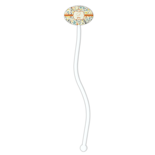 Swirly Floral White Plastic 7" Stir Stick - Oval - Single Stick