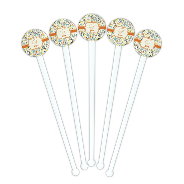 Swirly Floral White Plastic 7" Stir Stick - Round - Fan View