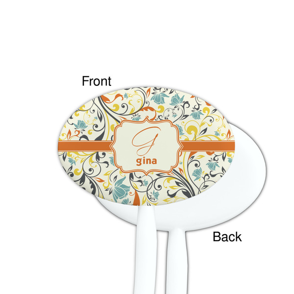 Swirly Floral White Plastic 7" Stir Stick - Single Sided - Oval - Front & Back