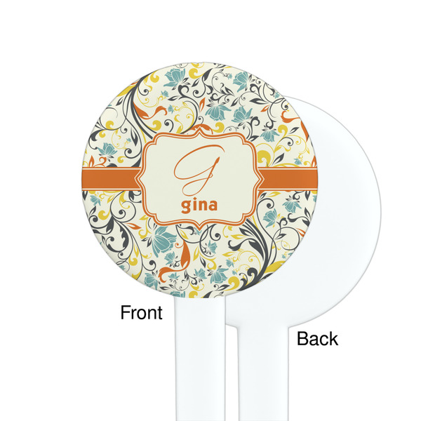 Swirly Floral White Plastic 7" Stir Stick - Single Sided - Round - Front & Back