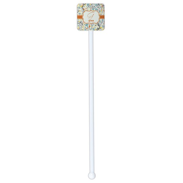 Swirly Floral White Plastic Stir Stick - Single Sided - Square - Single Stick