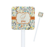 Swirly Floral Square Plastic Stir Sticks (Personalized)