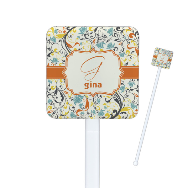 Custom Swirly Floral Square Plastic Stir Sticks (Personalized)