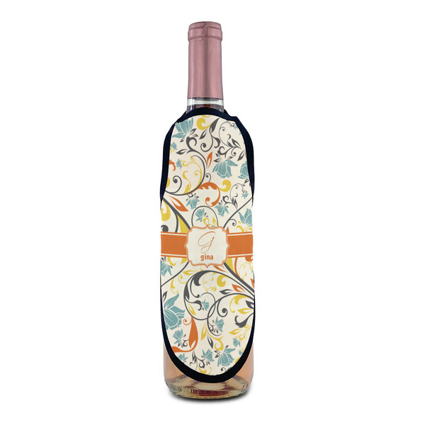 Swirly Floral Wine Bottle Apron - IN CONTEXT