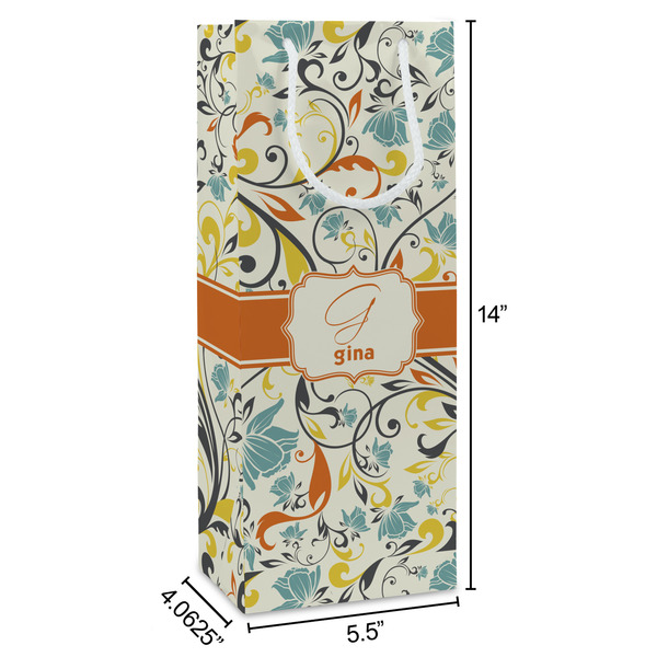 Swirly Floral Wine Gift Bag - Dimensions