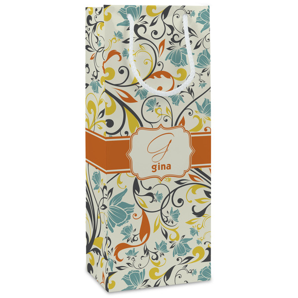 Custom Swirly Floral Wine Gift Bags (Personalized)