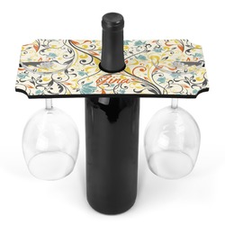 Swirly Floral Wine Bottle & Glass Holder (Personalized)