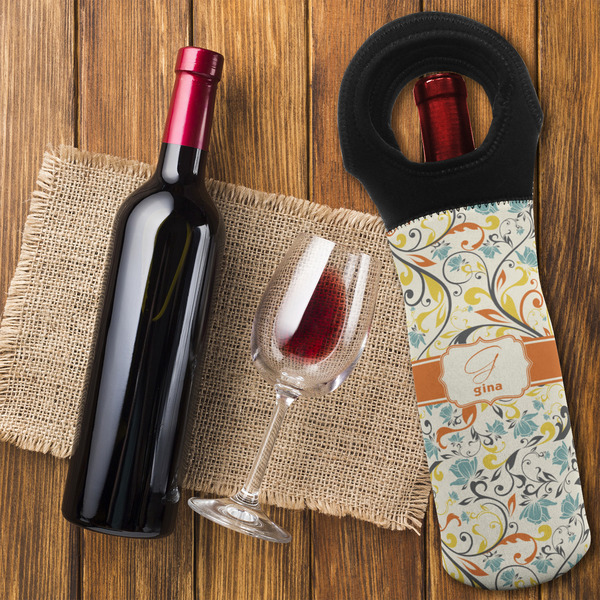 Swirly Floral Wine Tote Bag - FLATLAY