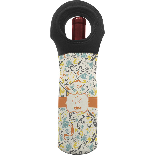 Custom Swirly Floral Wine Tote Bag (Personalized)
