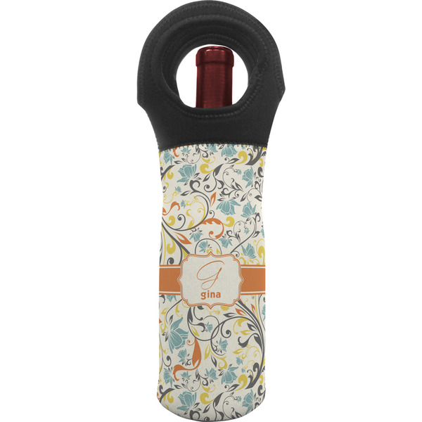 Custom Swirly Floral Wine Tote Bag (Personalized)