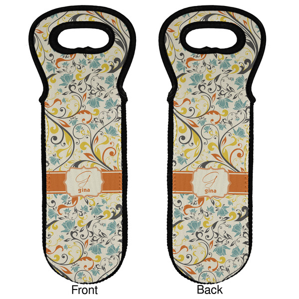 Swirly Floral Wine Tote Front & Back