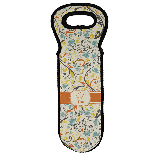 Custom Swirly Floral Wine Tote Bag (Personalized)