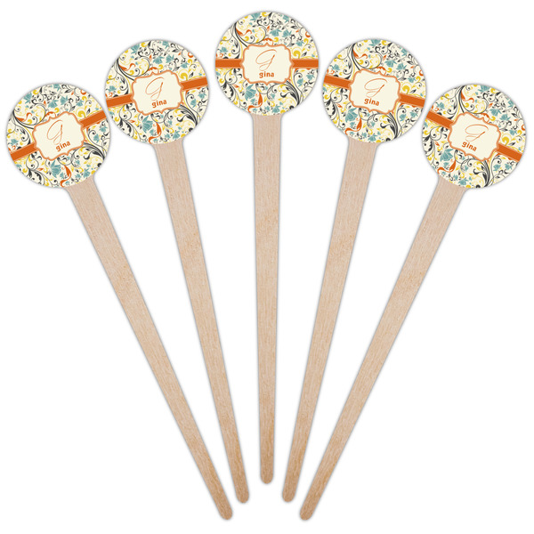 Swirly Floral Wooden 4" Food Pick - Round - Fan View