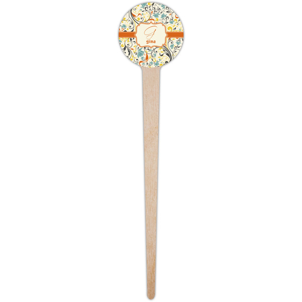 Swirly Floral Wooden 4" Food Pick - Round - Single Pick