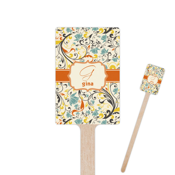Custom Swirly Floral Rectangle Wooden Stir Sticks (Personalized)