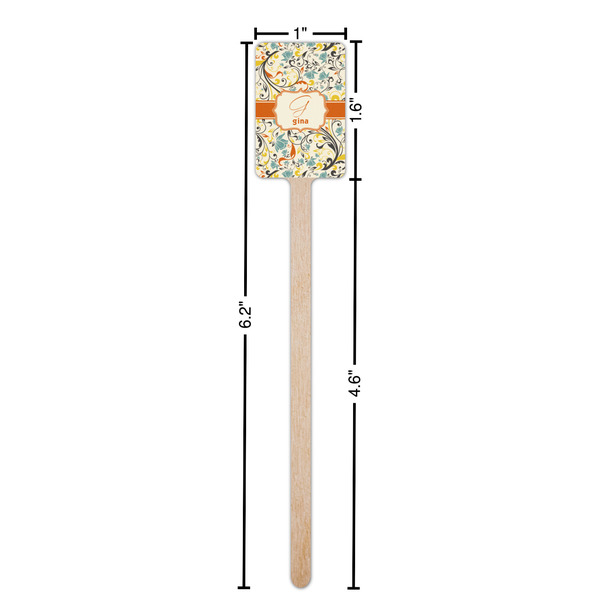 Swirly Floral Wooden 6.25" Stir Stick - Rectangular - Dimensions