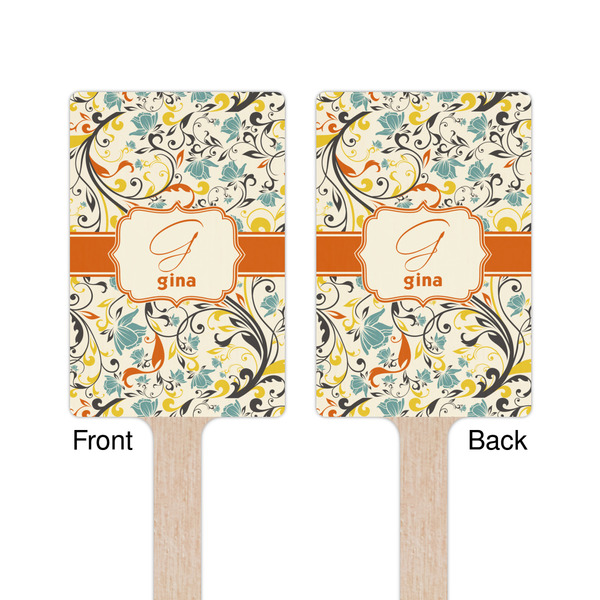 Swirly Floral Wooden 6.25" Stir Stick - Rectangular - Double Sided - Front & Back