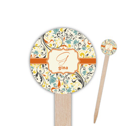 Swirly Floral 6" Round Wooden Food Picks - Single Sided (Personalized)