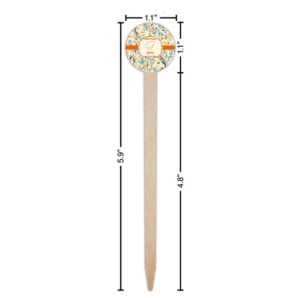 Swirly Floral Wooden 6" Food Pick - Round - Dimensions