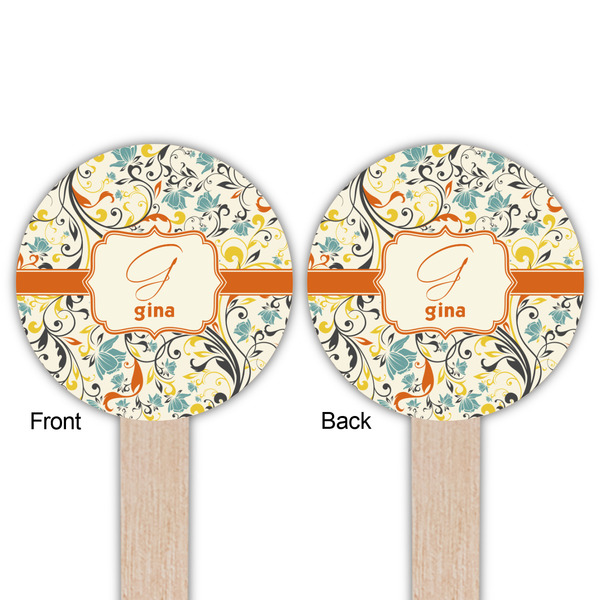 Swirly Floral Wooden 6" Food Pick - Round - Double Sided - Front & Back